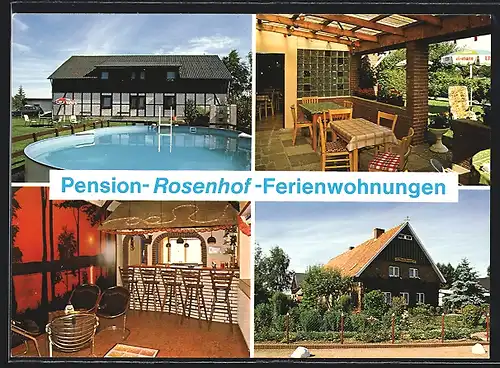 AK Köhn, Pension Rosenhof, Innen- und Aussenansichten, Schwimmbecken