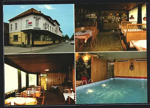 AK Steinhude, Hotel-Restaurant-Café Globus, Innen- und Aussenansichten, mit Schwimmbad