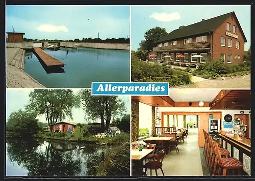 AK Langlingen /Celle, Gasthaus Allerparadies, Innen- und Aussenansichten, Schleusenweg 1