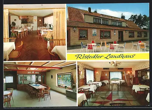 AK Ristedt bei Syke, Gasthaus-Pension Ristedter Landhaus, Innen- und Aussenansichten mit Kegelbahn