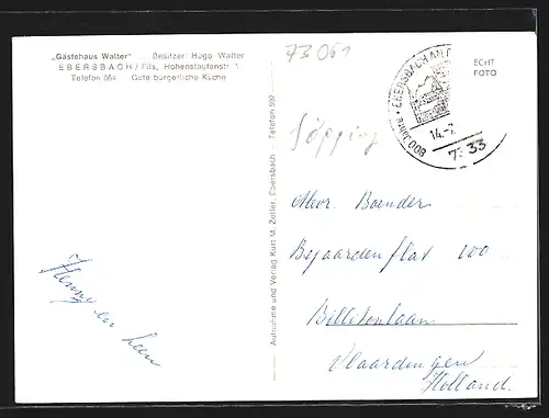 AK Ebersbach /Fils, Gästehaus Walter, Inh. Hugo Walter, Hohenstaufenstr. 1