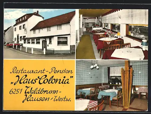 AK Waldbrunn-Hausen / Westerwald, Restaurant-Pension Haus Colonia, Innen- und Aussenansichten, Langstr. 13