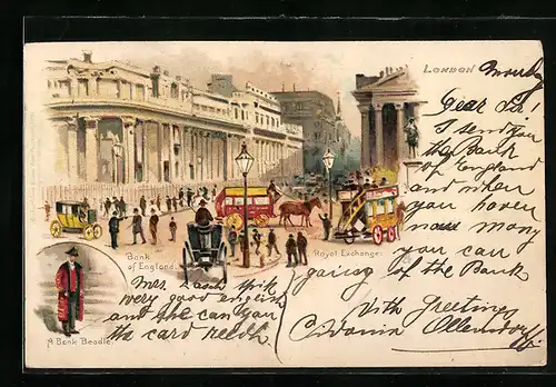 Lithographie London, Bank of England & The Royal Exchange