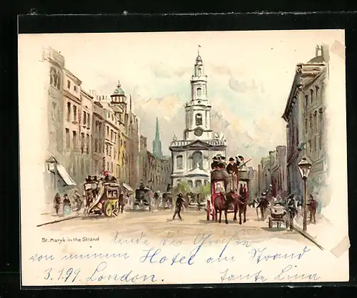 Lithographie London, St. Mary`s in the Strand