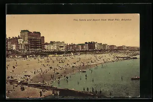 AK Brighton, The Sands and Beach from West Pier