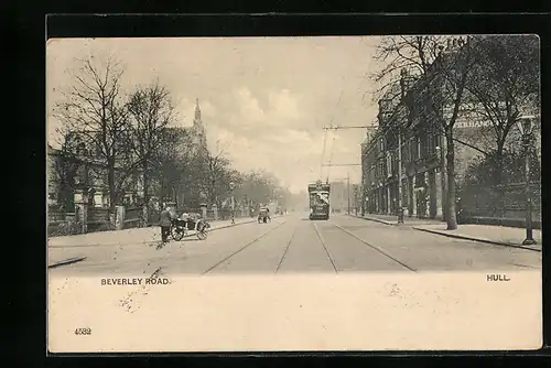 AK Hull, Beverley Road, Strassenbahn