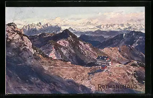 Künstler-AK Edward Harrison Compton: Rotwand, Rotwandhaus aus der Vogelschau im Sonnenschein