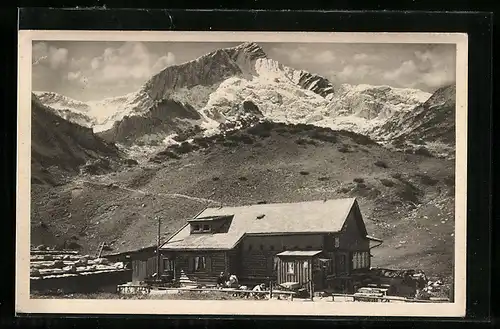 AK Berghütte auf der Hochalm gegen Alpspitze