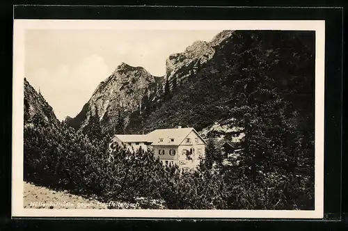 AK Höllentalhütte, Berghütte gegen Hupfleitenjoch