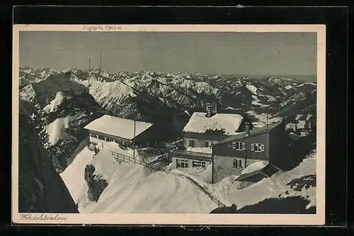 AK Wendelsteinhaus, Berghütte mit Wettersteingebirge und Allgäuer Bergen