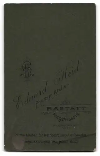 Fotografie Eduard Heid, Rastatt, Kriegstrasse 19, Offizier mit Mustasch in Uniform