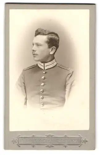 Fotografie Karl Meckes, Ulm, Einjährig-Freiwilliger Richard Henzler in Garde Uniform, 1900