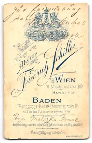 Fotografie F. Schiller, Baden, Renngasse 6, K.u.K. Soldat in Uniform mit Orden und drei Sternen