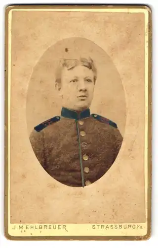 Fotografie J. M. Ehlbreuer, Strassburg i. E., junger Soldat in Uniform Rgt. 15, Handkoloriert