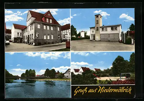 AK Niedermöllrich, Gastwirtschaft Schade, Haus mit zwei Garagen