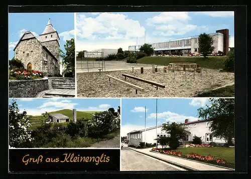 AK Kleinenglis, Spielplatz, Kirche, Strassenpartie mit Gebäude