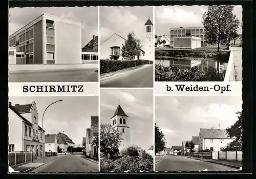 AK Schirmitz b. Weiden-Opf., Gasthof zur Linde, Strassenpartie mit Kirche, Teich