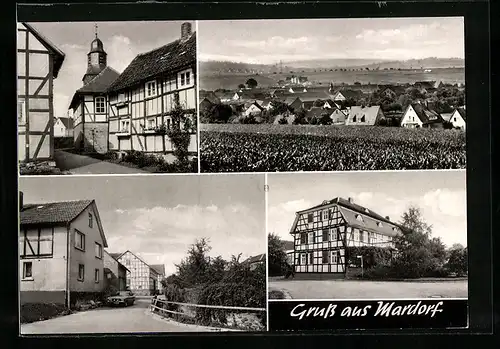 AK Mardorf / Homberg, Strassenpartie mit Fachwerkshaus, Kirche, Ortsansicht