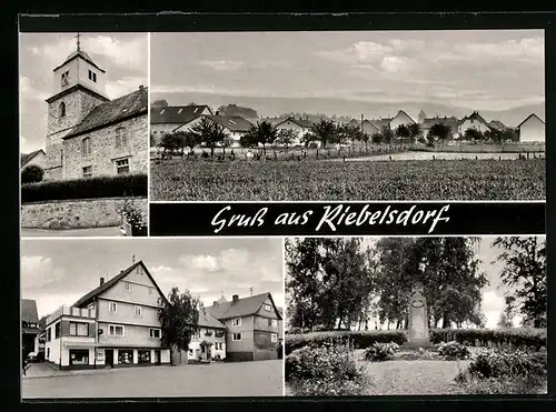 AK Riebelsdorf, Kirche, Strassenpartie mit Geschäft, Gedenkstein