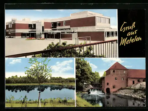 AK Metelen, Mühle am Wasser, Grosses Gebäude, See