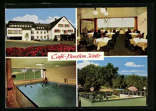 AK Breitscheid im Dillkreis, vor der Cafe Pension Kolb, im Schwimmbad, Gastraum und Terrasse