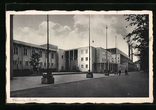 AK Chemnitz, Stadtbad mit Strassenpartie