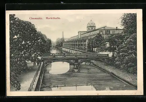AK Chemnitz, Markthalle mit Brücke