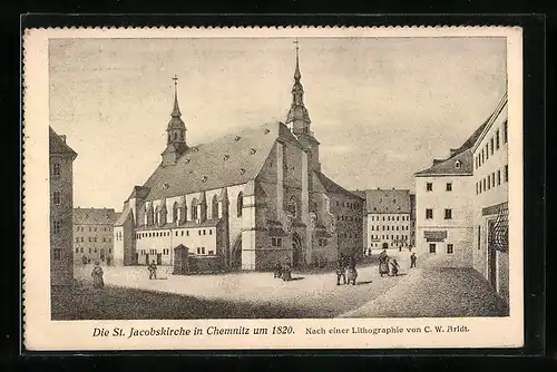 Künstler-AK Chemnitz, Die St. Jacobskirche um 1820