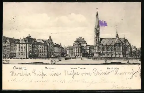 AK Chemnitz, Museum, Neues Theater und Petrikirche