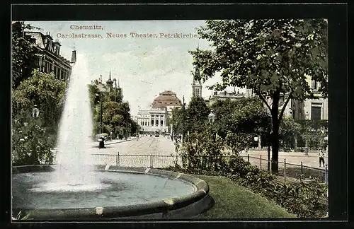 AK Chemnitz, Blick auf Stadttheater und Petrikirche