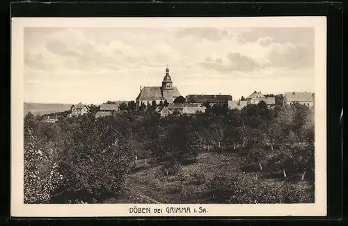 AK Döben bei Grimma, Ortspartie mit Kirche