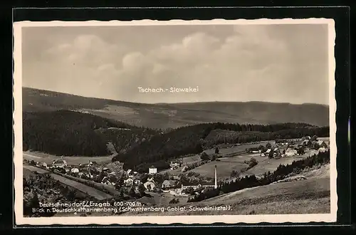 AK Deutschneudorf /Erzgeb., Teilansicht mit Blick nach Deutschkatharinenberg u. Tschech.-Slowakei