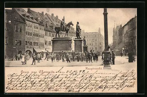 AK Chemnitz, Hauptplatz mit Denkmal