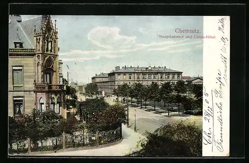 AK Chemnitz, Hauptbahnhof und Carola-Hotel