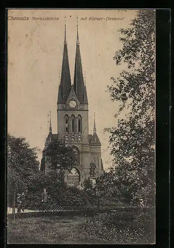 AK Chemnitz, Markuskirche mit Körner-Denkmal