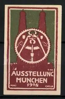 Reklamemarke München, Ausstellung 1908, Frauenkirche, Zahnrad mit Zange