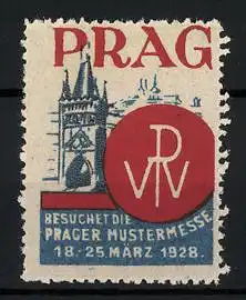 Reklamemarke Prag, Prager Mustermesse 1928, Brücke, Messelogo