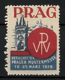 Reklamemarke Prag, Prager Mustermesse 1928, Brücke, Messelogo