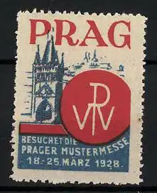 Reklamemarke Prag, Prager Mustermesse 1928, Brücke, Messelogo