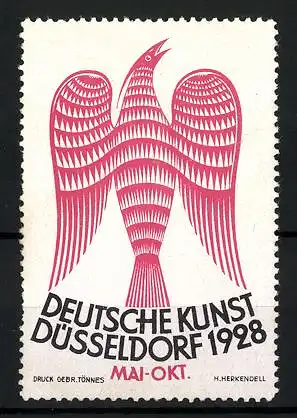 Reklamemarke Düsseldorf, Ausstellung Deutsche Kunst 1928, Vogel