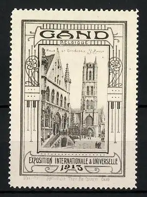 Reklamemarke Gand, Exposition Internationale & Universelle 1913, Halle et Cathédrale St. Bavon