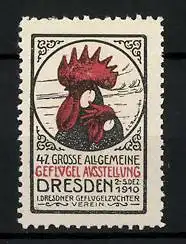 Reklamemarke Dresden, 47. Grosse Allgemeine Geflügel-Ausstellung 1910, Hahn mit Henne