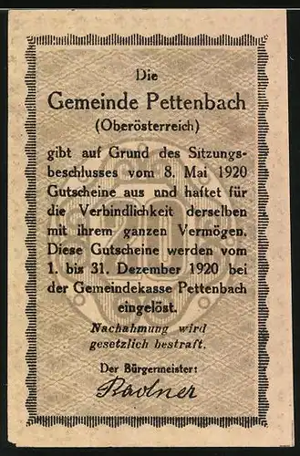 Notgeld Pettenbach 1920, 20 Heller, Heiligenleithen mit Kirche