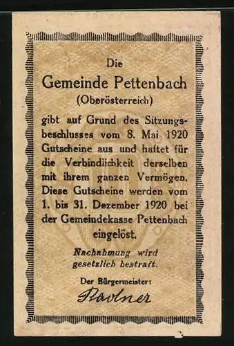 Notgeld Pettenbach 1920, 10 Heller, Seisenburg