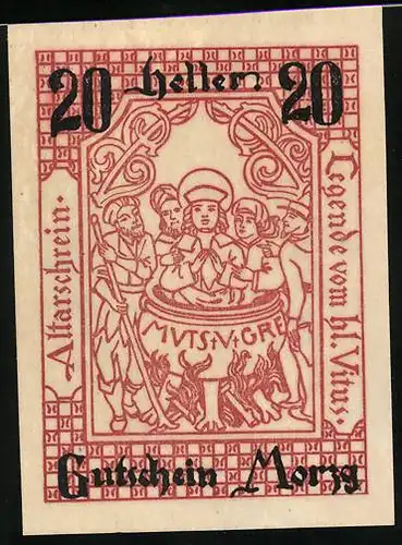 Notgeld Morzg 1920, 20 Heller, Altarschrein hl. Vitus, Schloss Emsburg