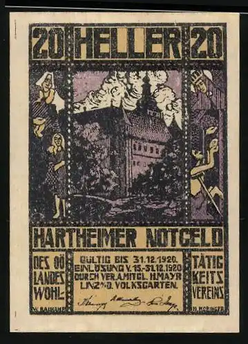 Notgeld Hartheim 1920, 20 Heller, Schloss