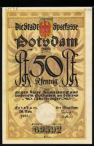 Notgeld Potsdam 1921, 50 Pfennig, Soldat Mehlsäcke