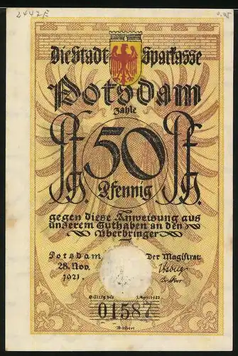 Notgeld Potsdam 1921, 50 Pfennig, Soldat Mehlsäcke