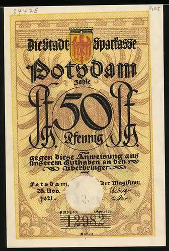 Notgeld Potsdam 1921, 50 Pfennig, Soldat Mehlsäcke