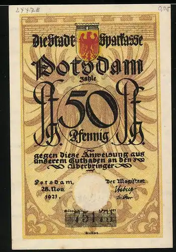 Notgeld Potsdam 1921, 50 Pfennig, Heufresser